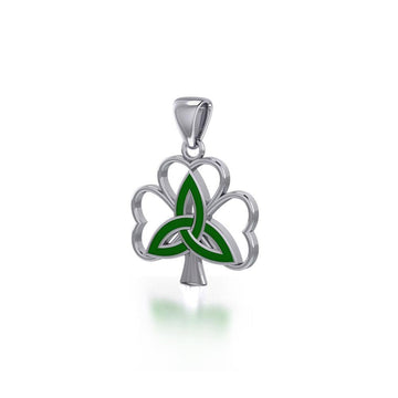 Enamel Trinity Knot on Shamrock Clover Silver Pendant TPD5168 - Jewelry
